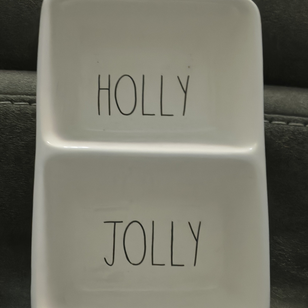 Rae Dunn White 'Holly Jolly' Divided Dish